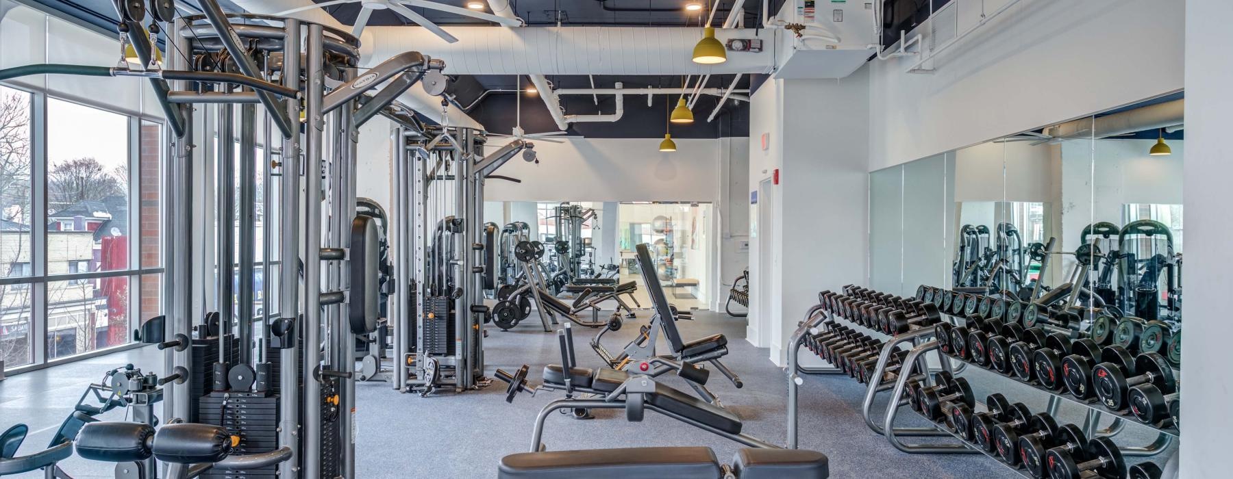 a gym with exercise equipment