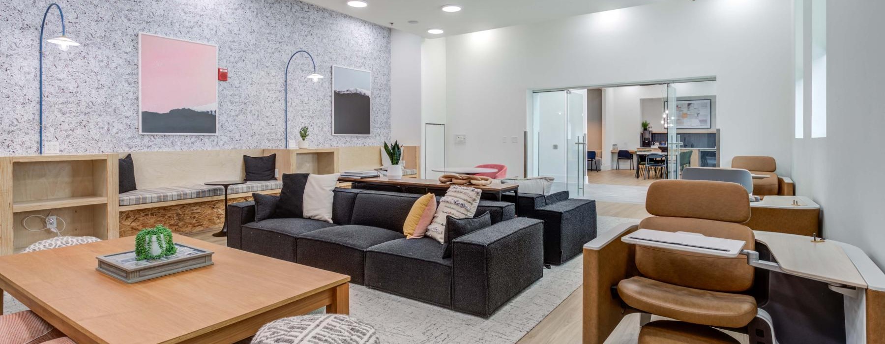 a living room with a couch and a table